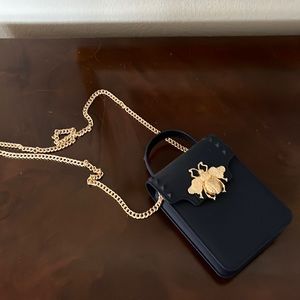 Navy cross body with gold bee embellishment